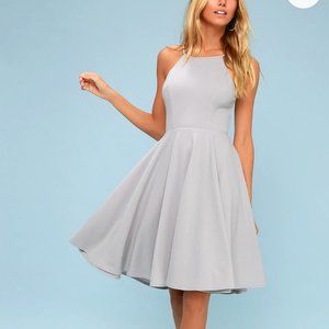Lulu's Irresistible Charm Grey Midi Dress (Small)
